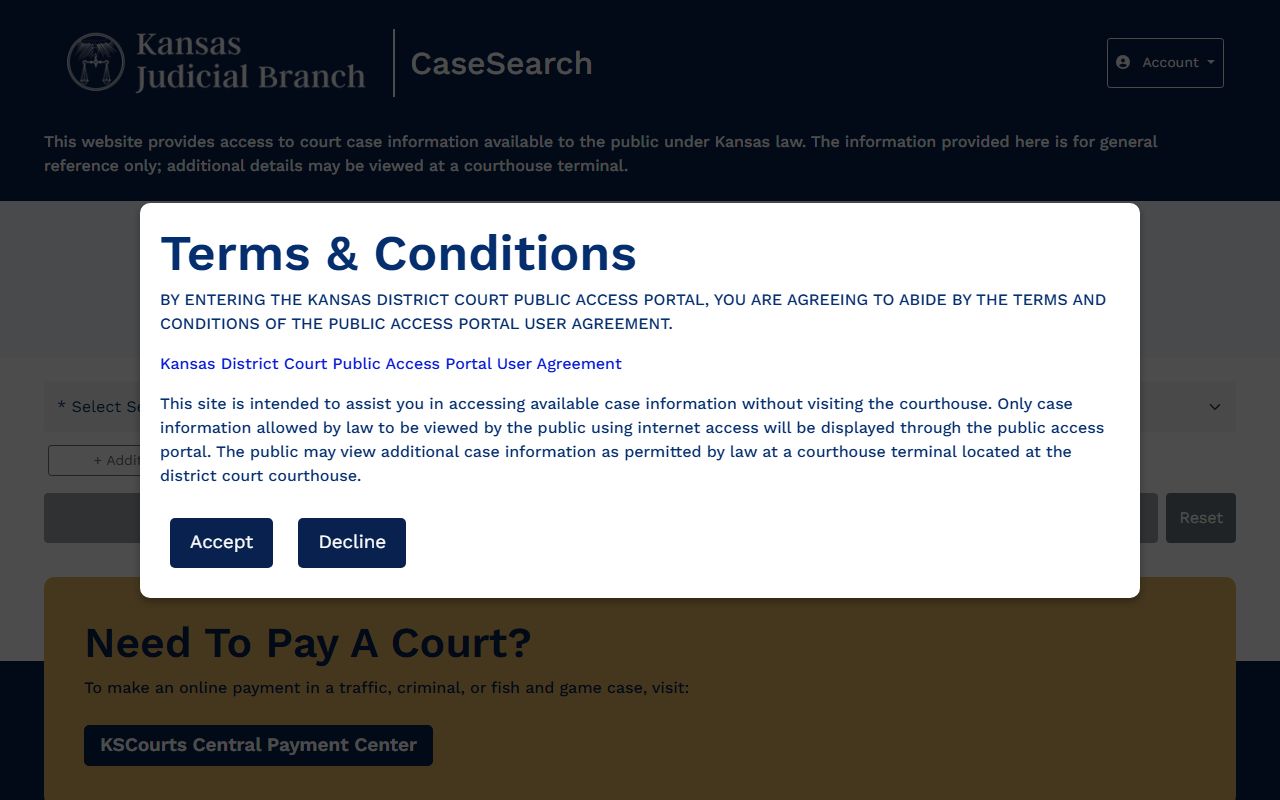 Kansas District Court portal for Lyon County court records after arrest