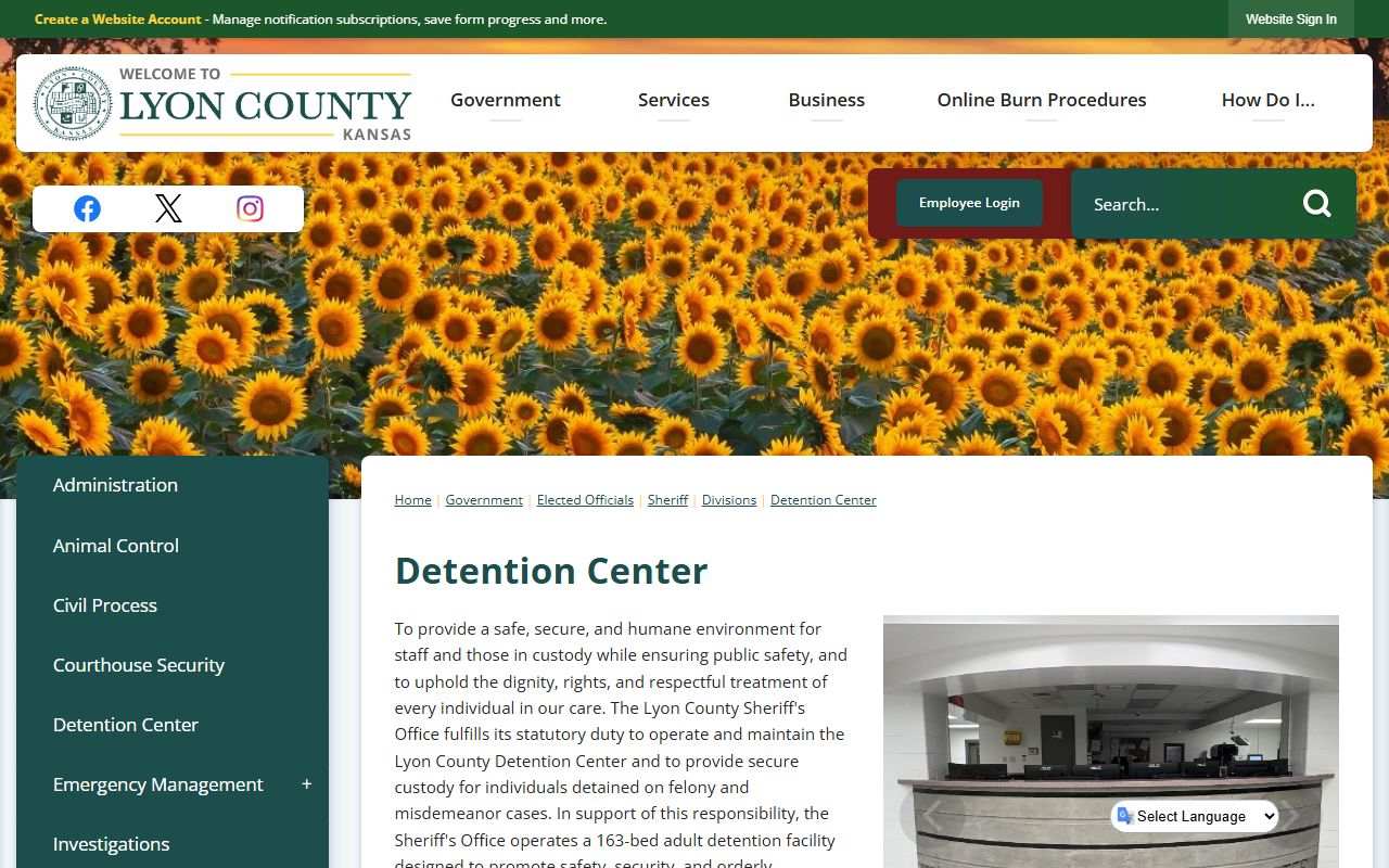 Lyon County Detention Center custody search and facility information page